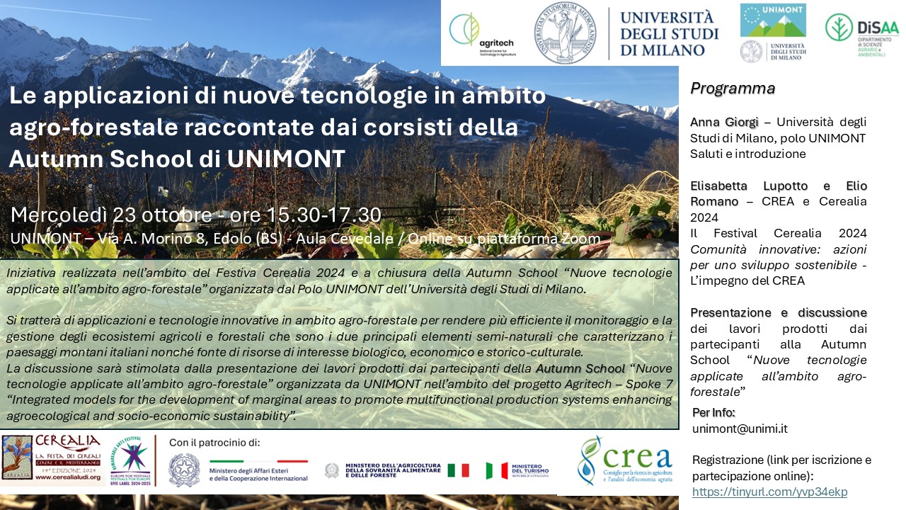 Cerealia 2024: l'impegno del CREA per lo sviluppo delle applicazioni e tecnologie innovative in ambito agroforestale