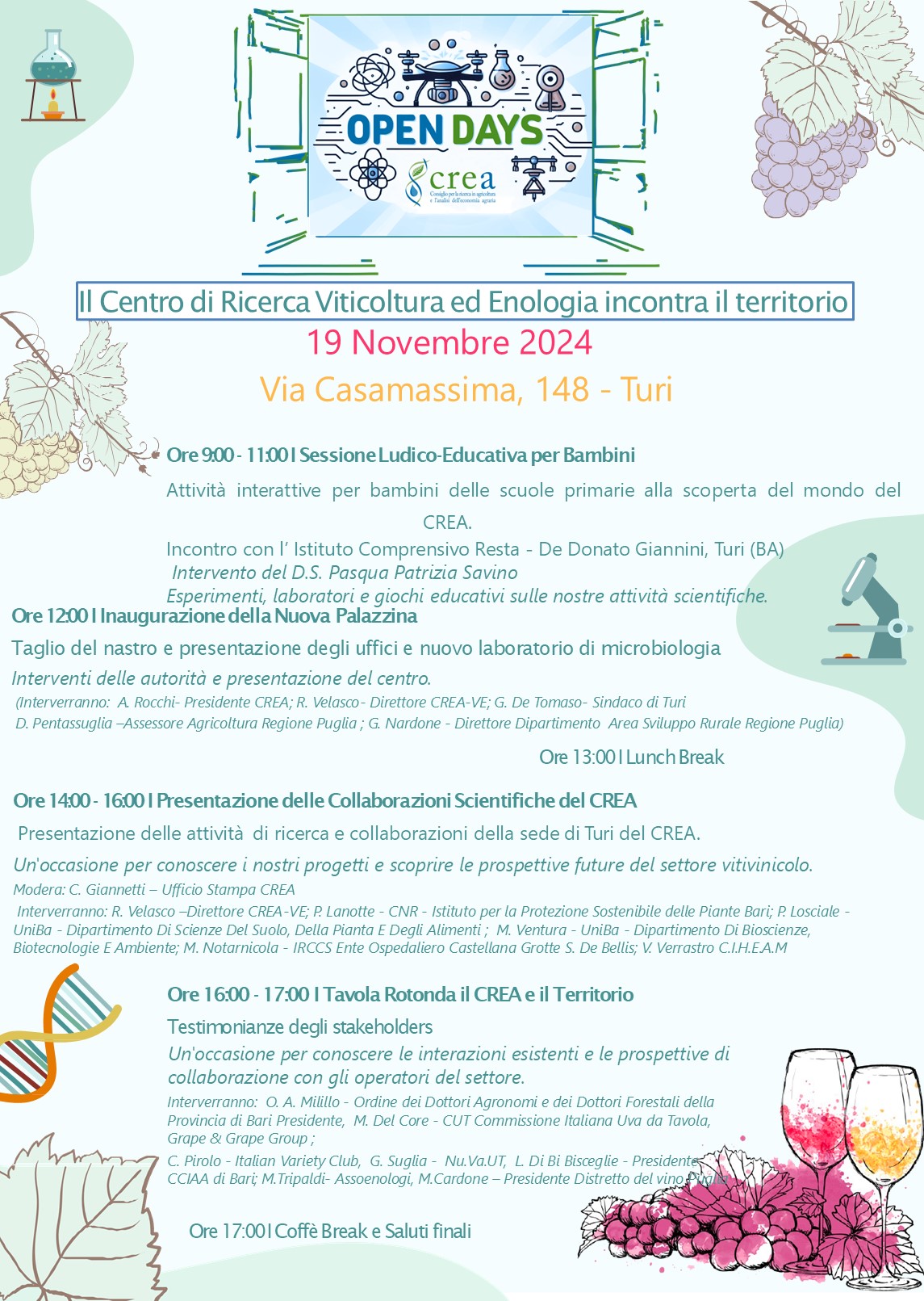 Save the date – CREA: nuovo slancio per l’enologia del Sud con l’ampliamento del Centro di Viticoltura ed enologia a Turi (Bari)