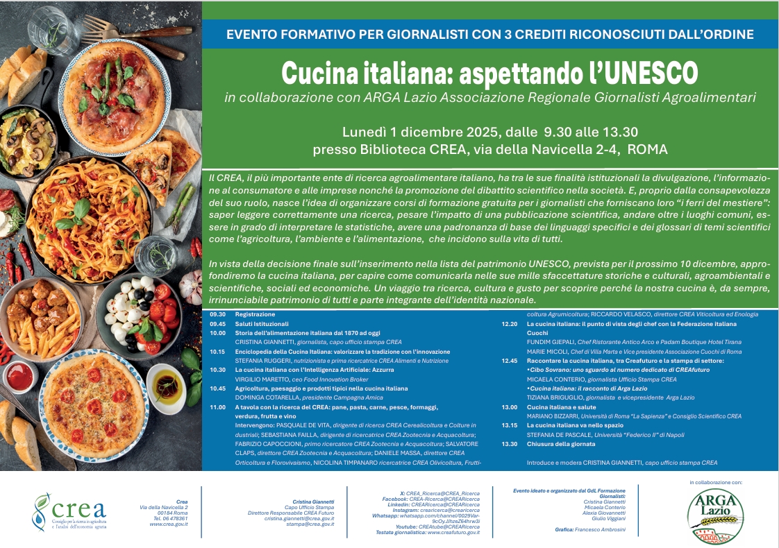 Corso di formazione per giornalisti “Cucina italiana: aspettando l’UNESCO”