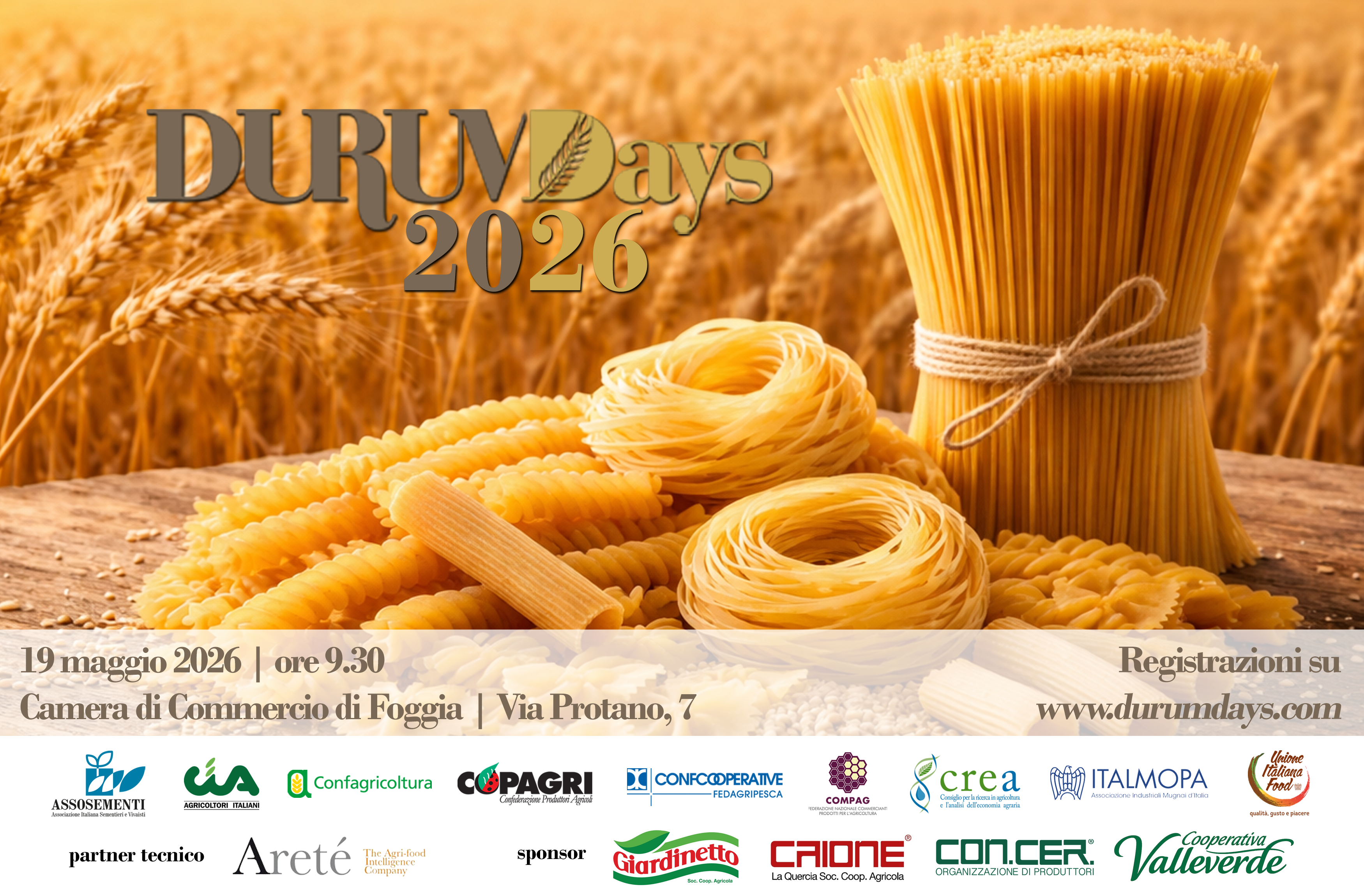 DURUM DAYS 2026: A FOGGIA IL CONVEGNO DI RIFERIMENTO NAZIONALE SUL GRANO DURO