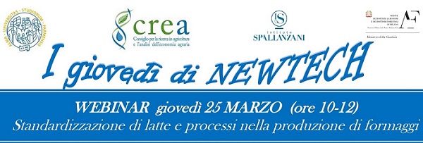 WEBINAR giovedì 25 MARZO (ore 10-12) Standardizzazione di latte e processi nella produzione di formaggi