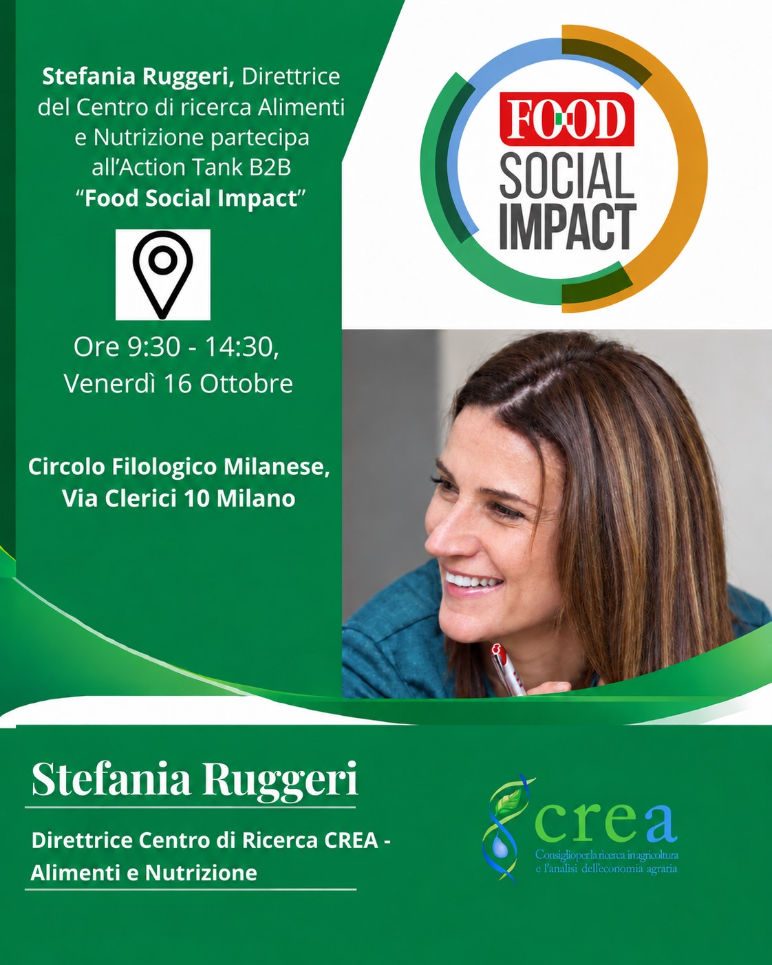 Stefania Ruggeri, Direttrice del Centro di ricerca Alimenti e Nutrizione, partecipa all’Action Tank B2B “Food Social Impact” Roadmap 2030