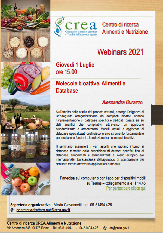 Webinars 2021-Molecole bioattive, Alimenti e Database