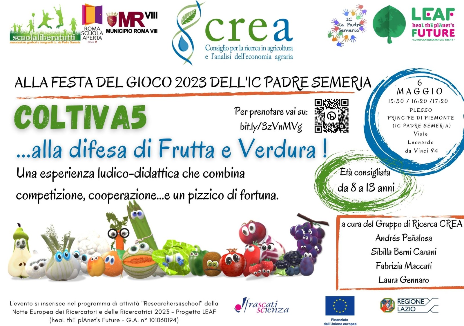 COLTIVA 5: L’educazione Alimentare del CREA con Researcher@School LEAF 2023 alla Festa del Gioco dell’IC Padre Semeria di Roma