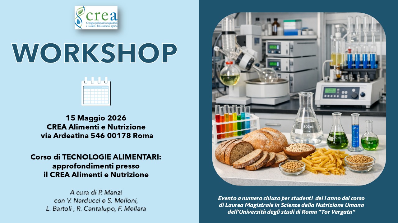 Corso di TECNOLOGIE ALIMENTARI – approfondimenti presso il CREA Alimenti e Nutrizione