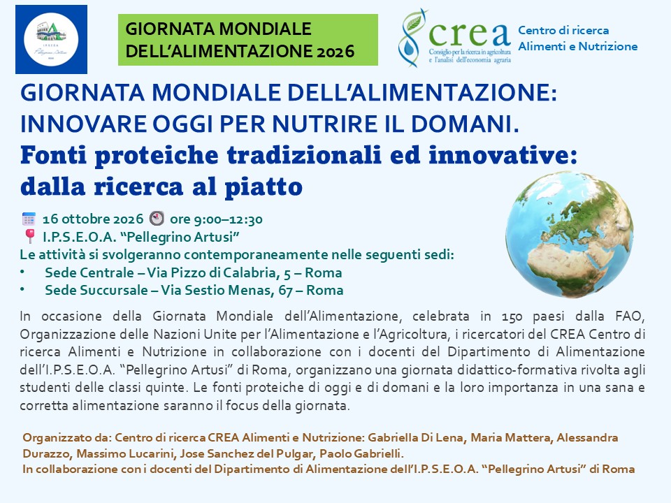 Giornata Mondiale dell&rsquo;Alimentazione: Innovare oggi per nutrire il domani. Fonti proteiche tradizionali ed innovative: dalla ricerca al piatto