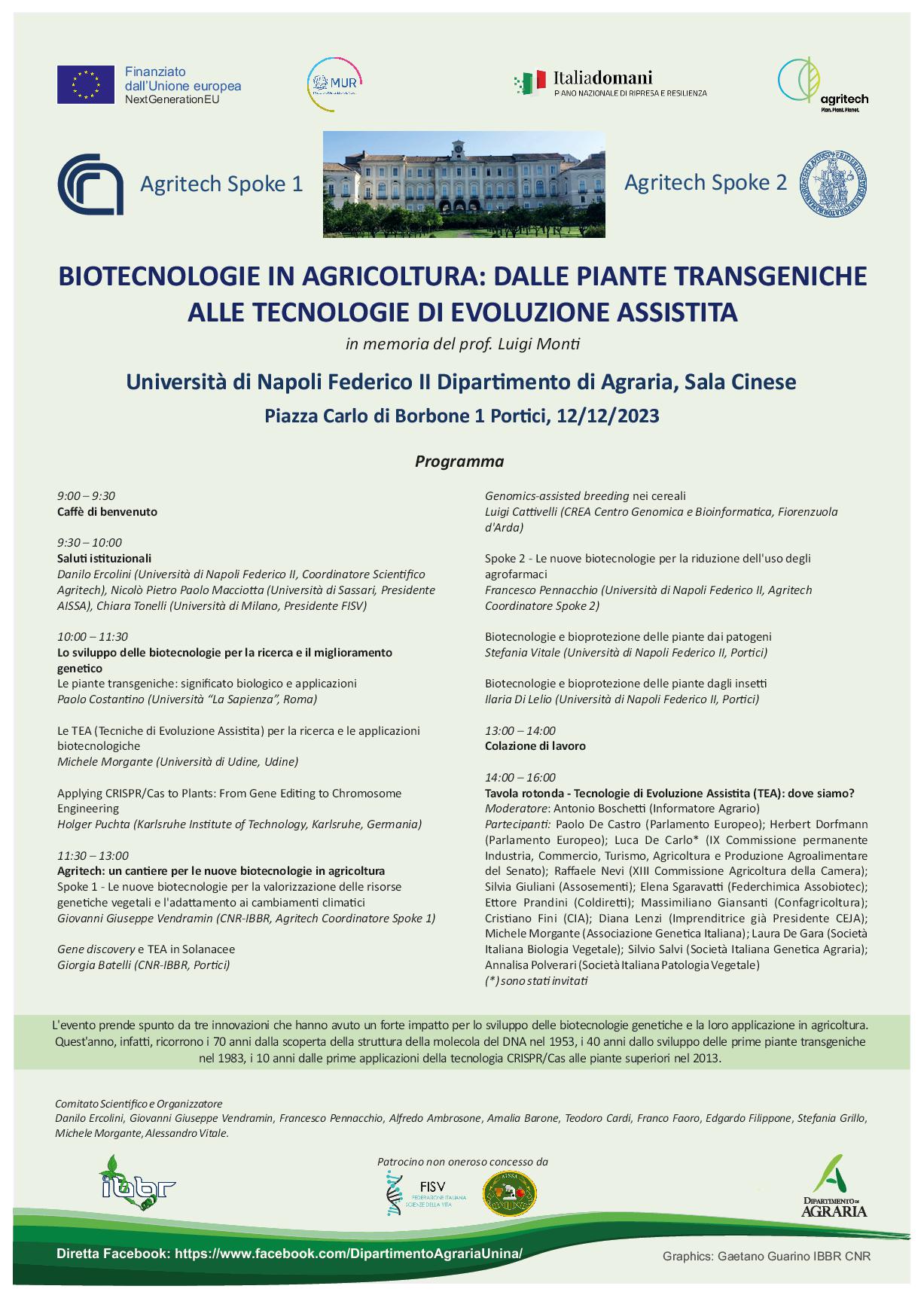 BIOTECNOLOGIE IN AGRICOLTURA: DALLE PIANTE TRANSGENICHE ALLE TECNOLOGIE DI EVOLUZIONE ASSISTITA