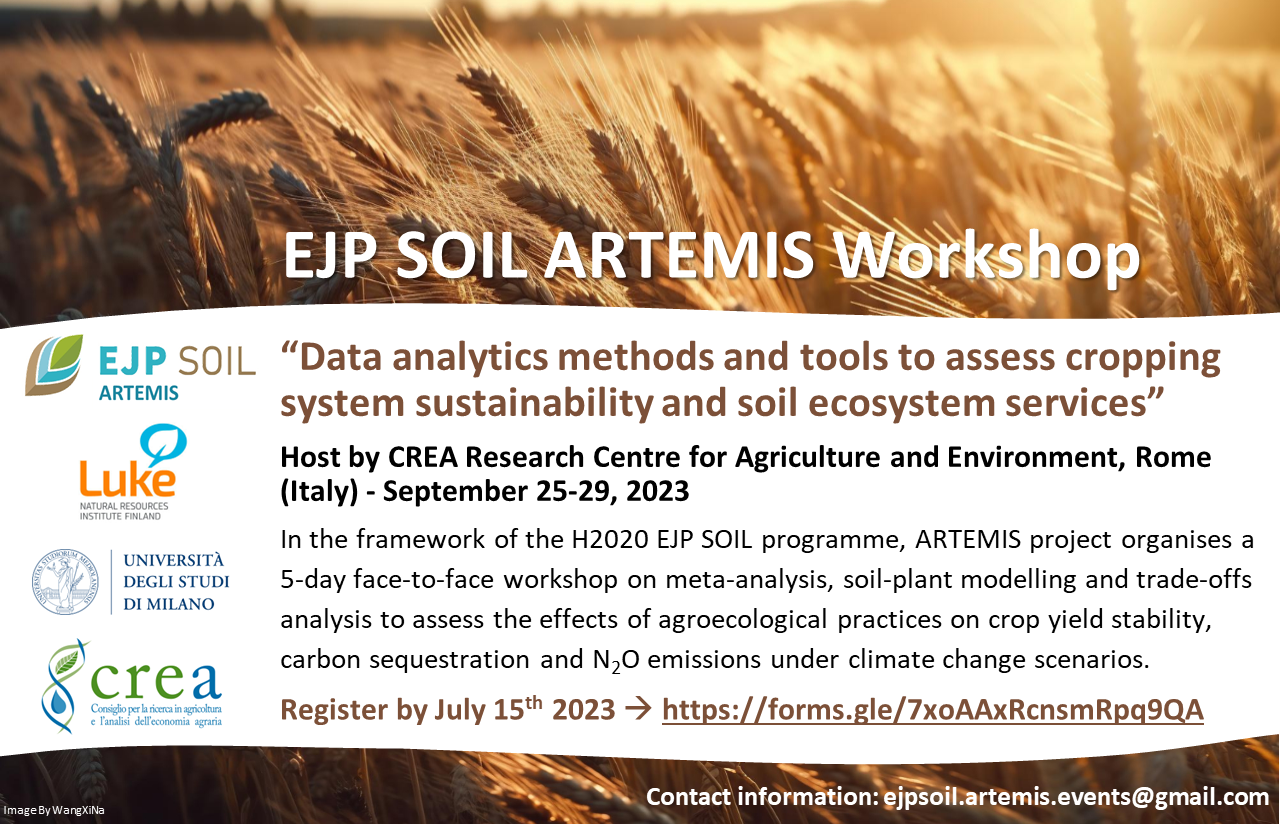 EJP SOIL ARTEMIS Workshop “Data analytics methods and tools to assess cropping system sustainability and soil ecosystem services”