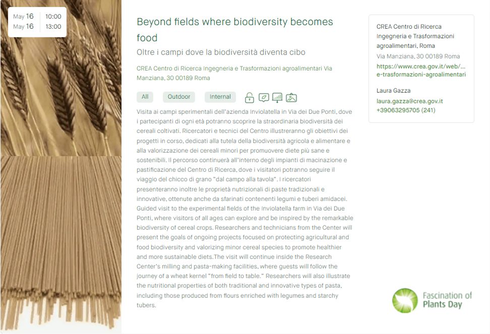 Fascination of Plants Day 2026 al CREA Ingegneria e Trasformazioni Agroalimentari di Roma: Oltre i campi dove la biodiversità diventa cibo
