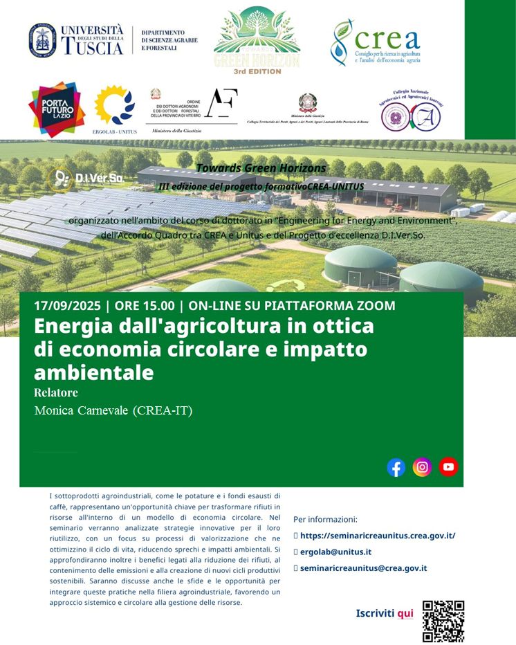 Webinar “Energia dall'agricoltura in ottica di economia circolare e impatto ambientale” Webinar “Energia dall'agricoltura in ottica di economia circolare e impatto ambientale”