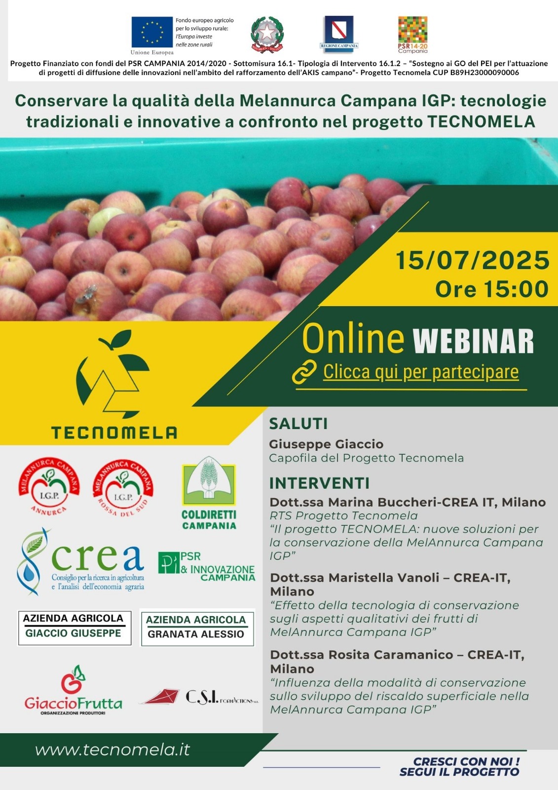 Webinar “Conservare la qualità della MelAnnurca Campana IGP: tecnologie tradizionali e innovative a confronto”