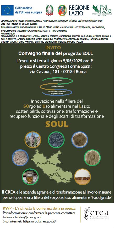 Convegno finale del progetto SOUL - Innovazione nella filiera del SOrgo ad Uso alimentare nel Lazio