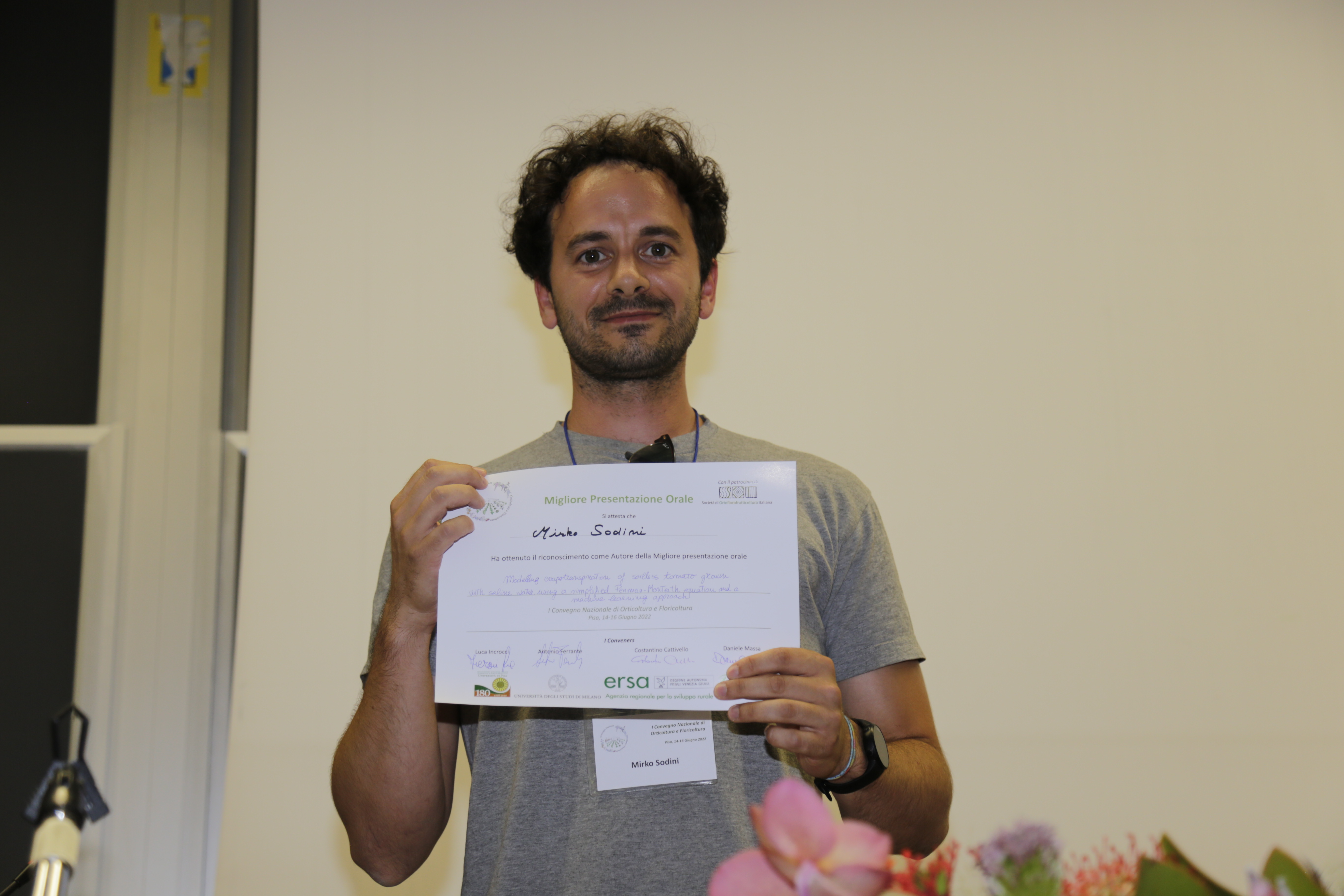 Mirko Sodini, assegnista del CREA di Pescia, premiato al congresso SOI di Pisa