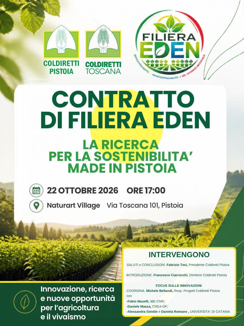 "Contratto di Filiera Eden, la ricerca per la sostenibilit&agrave; made in Pistoia"