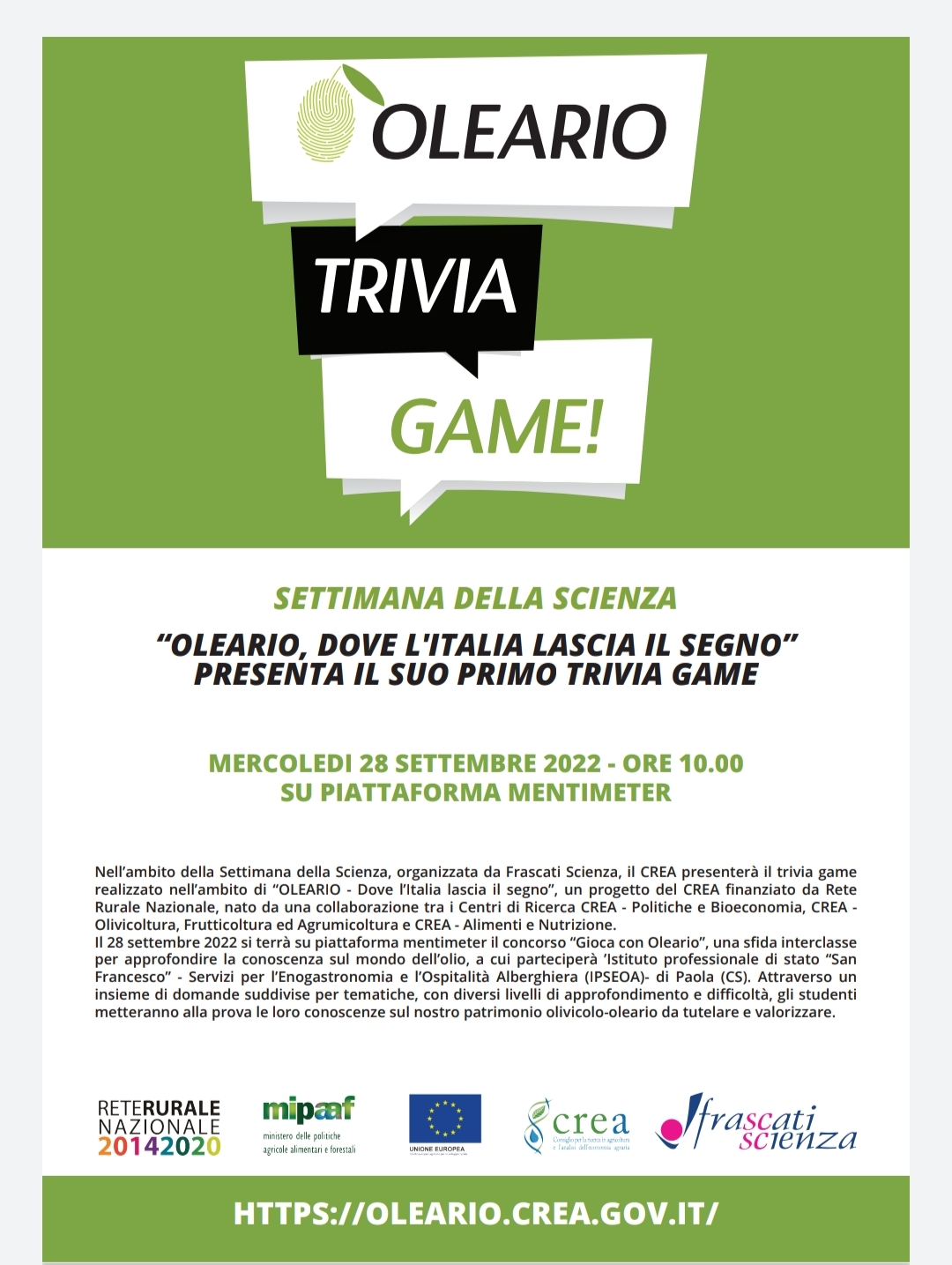 Il CREA organizza il primo Trivia Game di “Oleario, dove l’Italia lascia il segno”