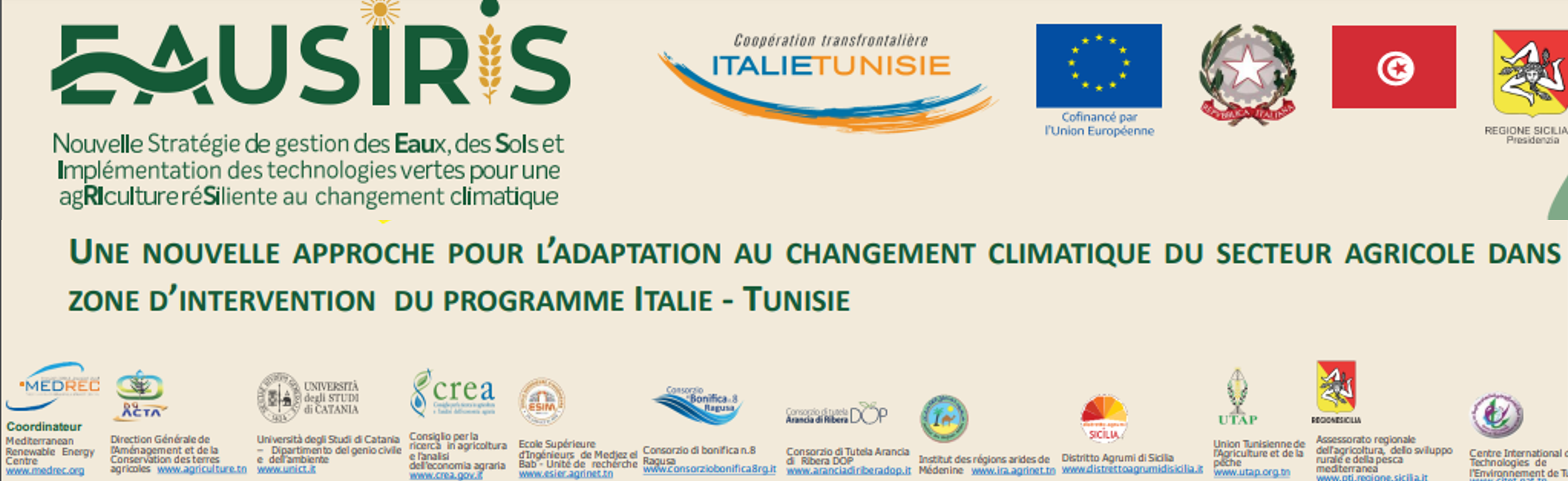 Il CREA fra le istituzioni partner del Consorzio EauSIRIS nell’ambito del Programma di Cooperazione Transfrontaliera Italia-Tunisia 2014-2020